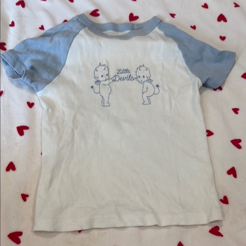 Brandy Melville  Raglan Shirt - Blue and White 100% cotton